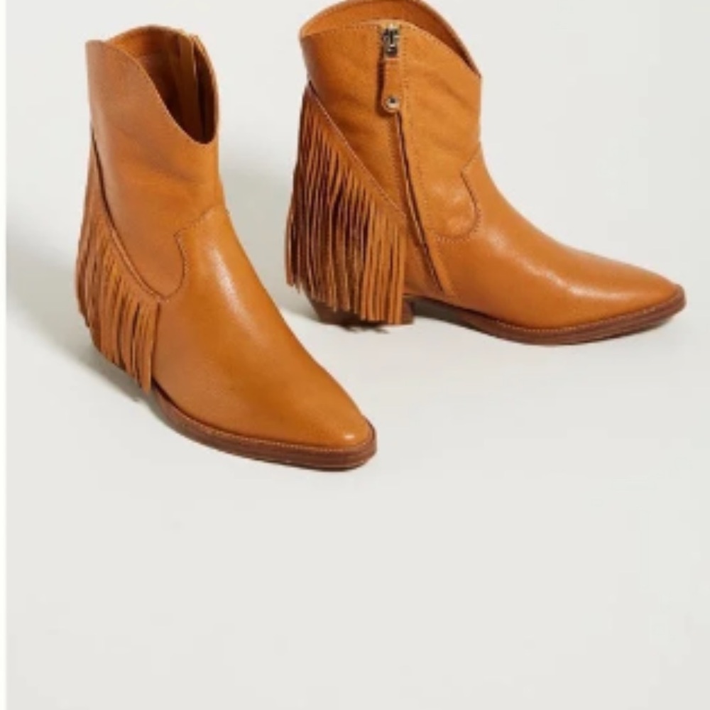 Anthropologie Elvio Zanon Tan Leather Fringe Boots Size 38/8.5